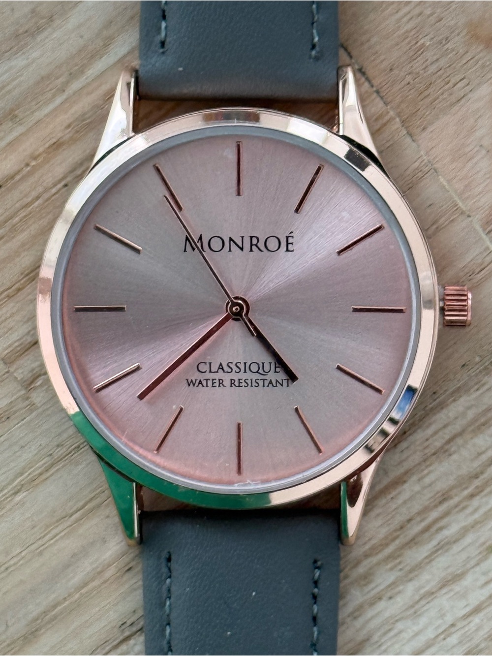 Monroe Classique by Maestro Luxury Watch Rose Gold Dial Gray Leather Strap NWOT